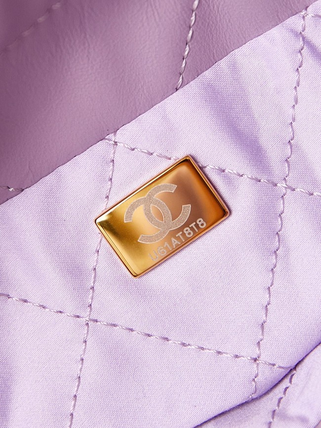 CHANEL 22 MINI HANDBAG AS3980 Shiny Calfskin & Purple