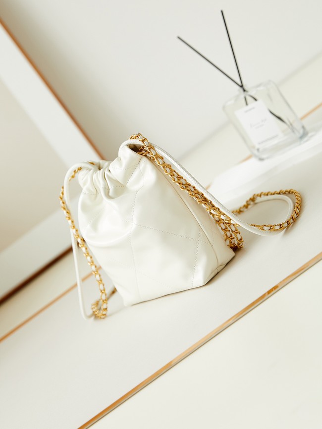 CHANEL 22 MINI HANDBAG AS3980 Shiny Calfskin &white