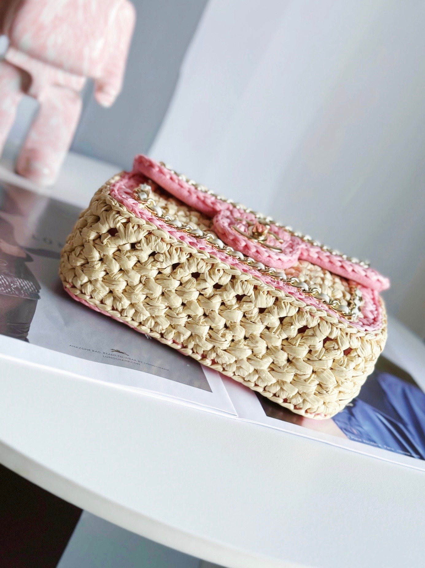 Chanel Weaving Mini Flap Bag AS6009 pink&Beige