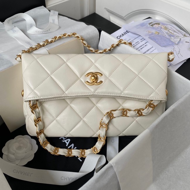 Chanel Shoulder Bag Lambskin & Gold-Tone Metal AS4754 white