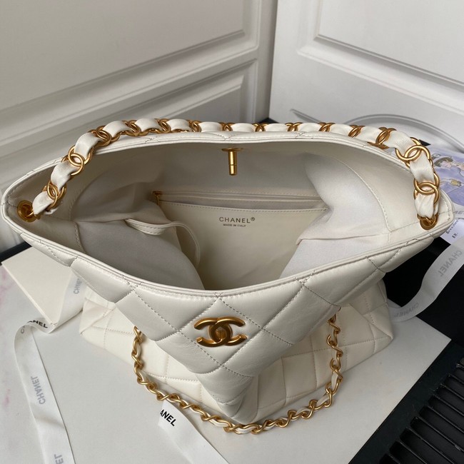 Chanel Shoulder Bag Lambskin & Gold-Tone Metal AS4777 white