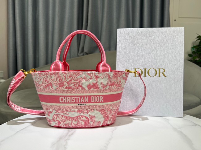 Dior HAT BASKET BAG Natural Multicolor Albero della Vita Embroider M1328CES rose