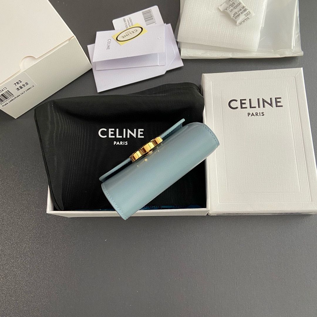 Celine SMALL WALLET TRIOMPHE IN SHINY CALFSKIN 10D783 BLUE