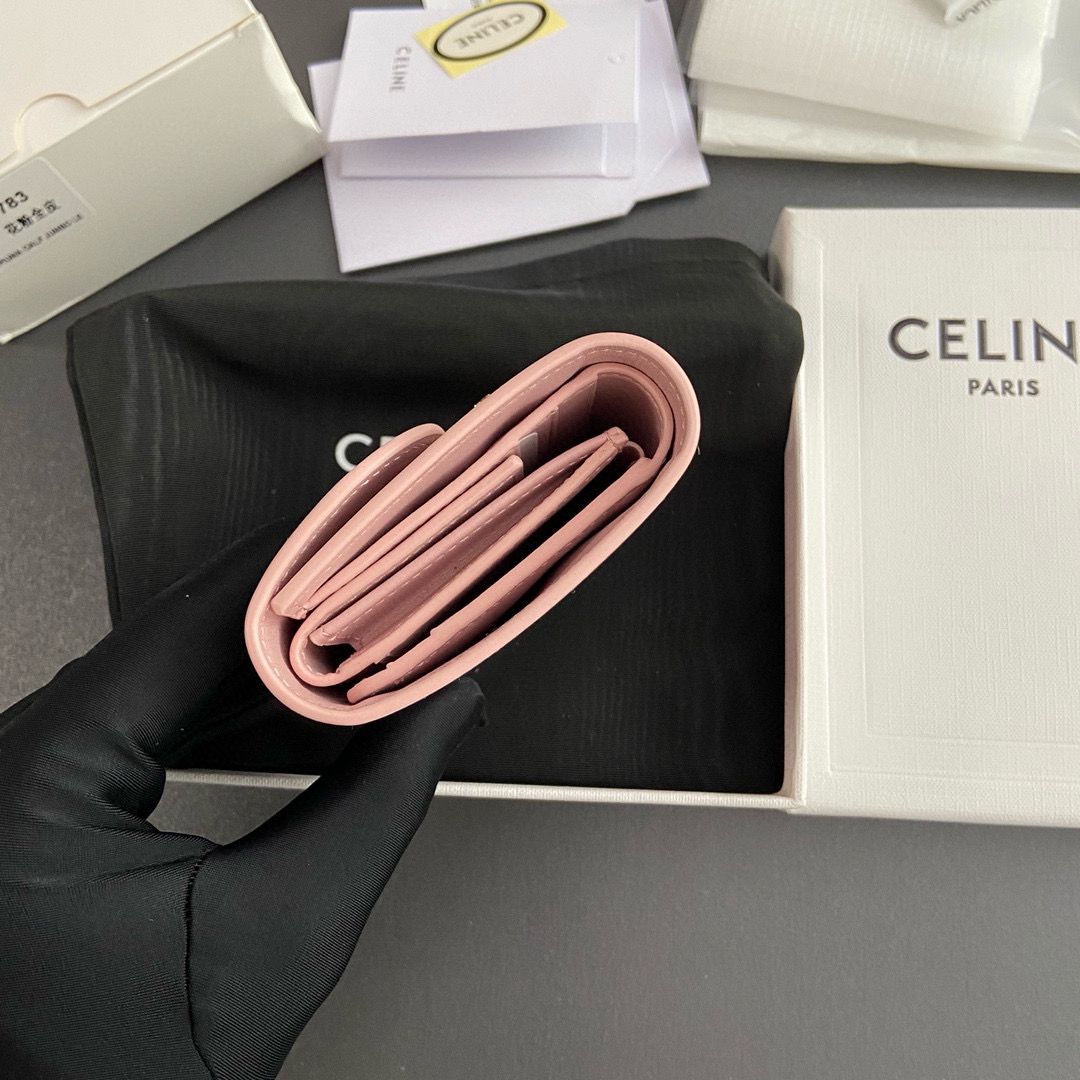 Celine SMALL WALLET TRIOMPHE IN SHINY CALFSKIN 10D783 PINK