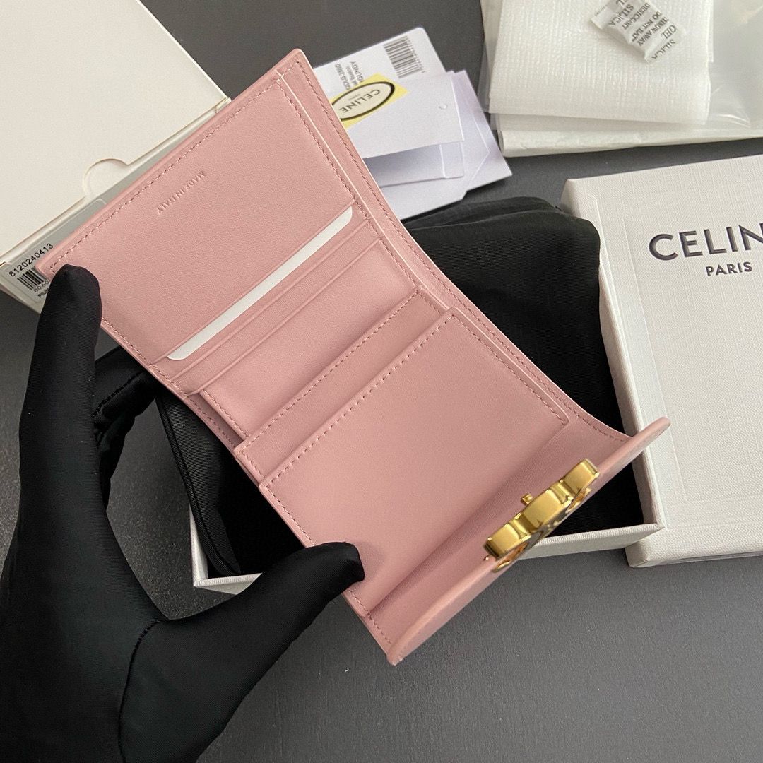 Celine SMALL WALLET TRIOMPHE IN SHINY CALFSKIN 10D783 PINK