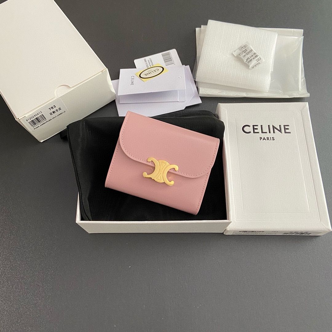 Celine SMALL WALLET TRIOMPHE IN SHINY CALFSKIN 10D783 PINK