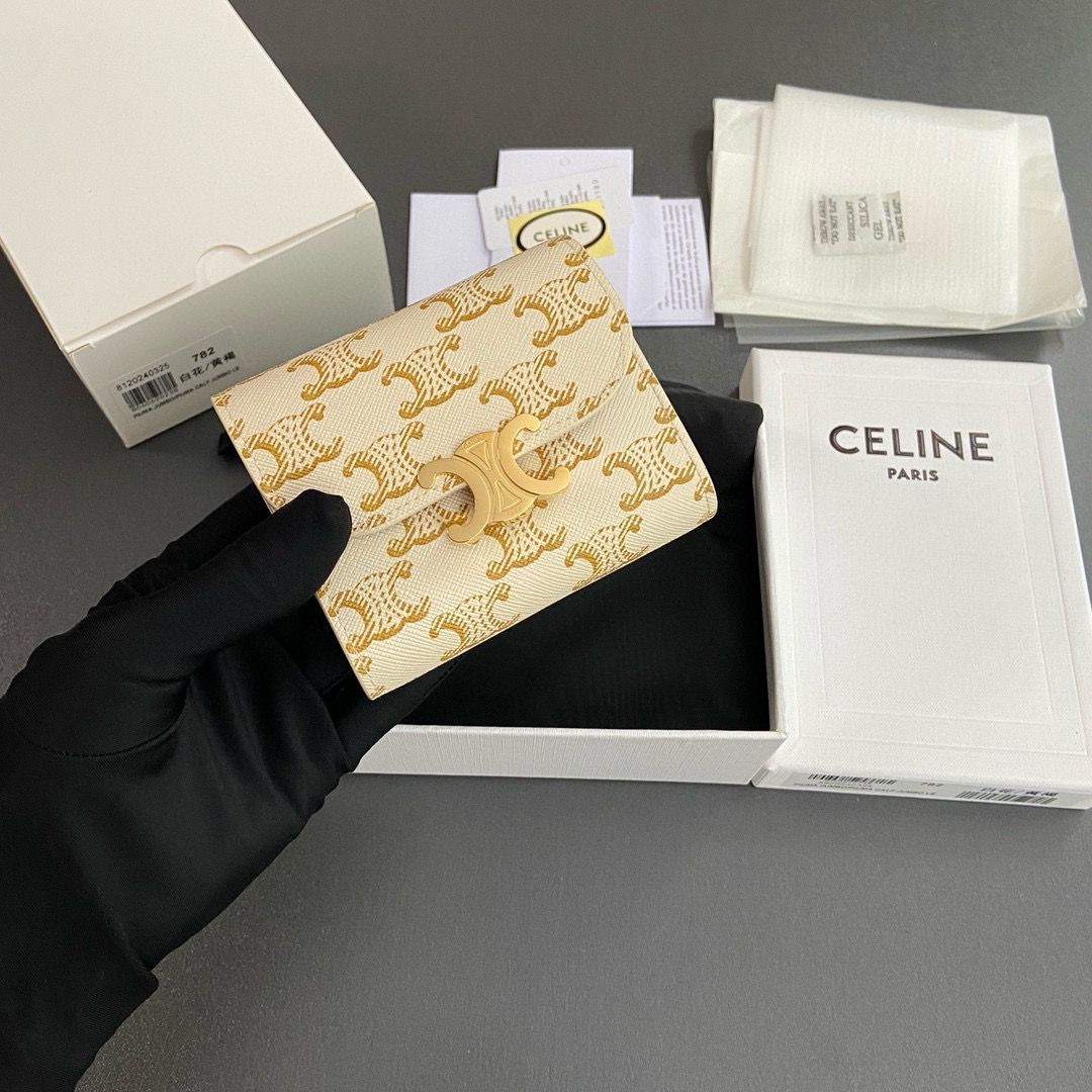 Celine SMALL WALLET TRIOMPHE IN TRIOMPHE CANVAS 10D782 CREAM