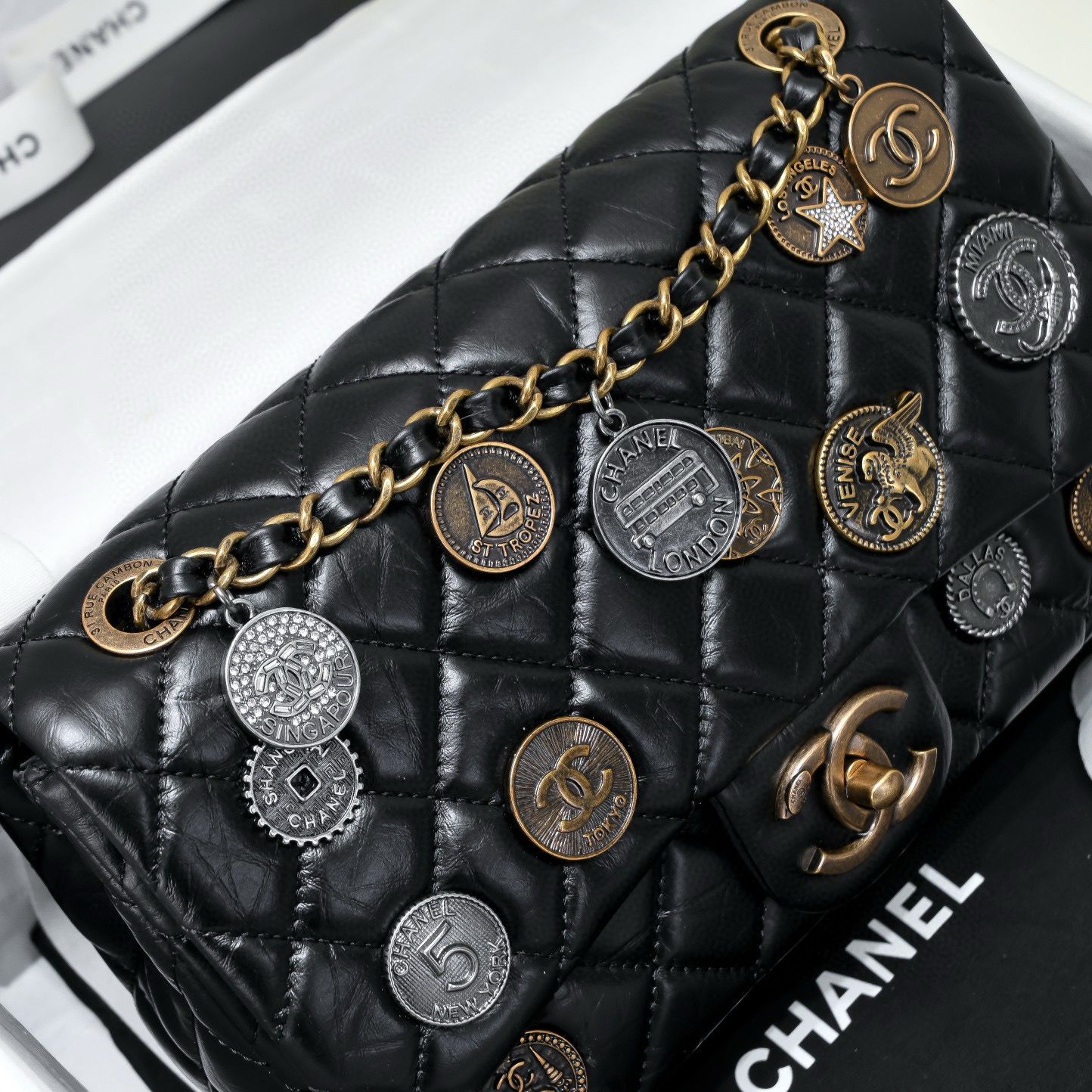 Chanel 2.55 Series Flap Bag Original Sheepskin Leather 92674 Black Bronze-Tone