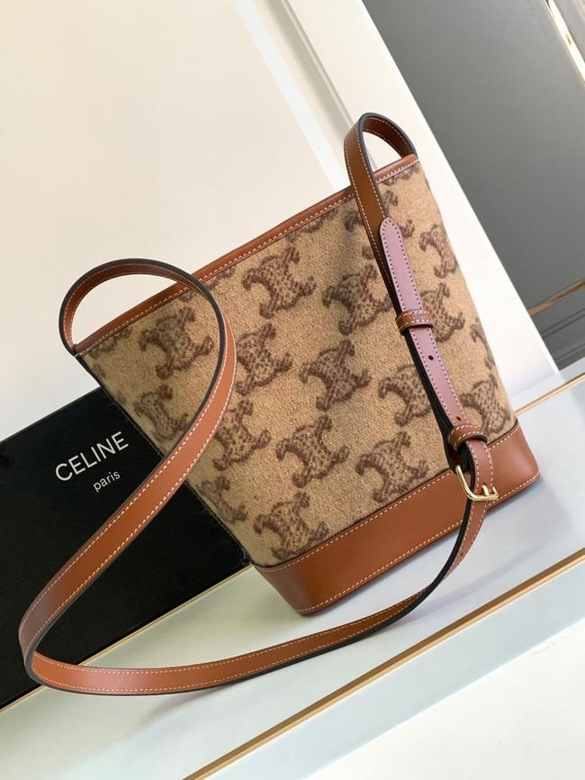 CELINE SMALL BUCKET CUIR TRIOMPHE IN TEXTILE WITH TRIOMPHE A198243 CAMEL