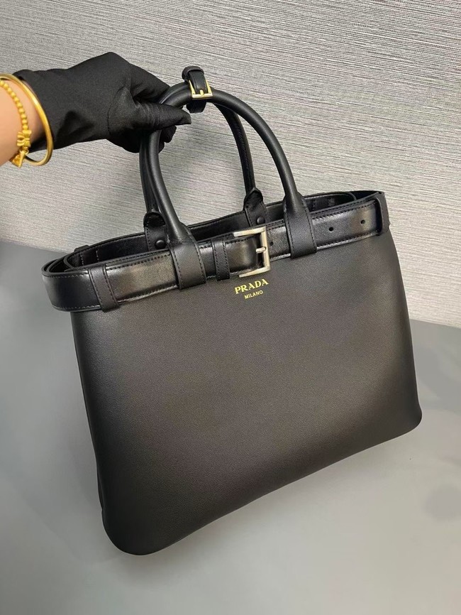 Prada Buckle large leather handbag with belt 1BA416 black