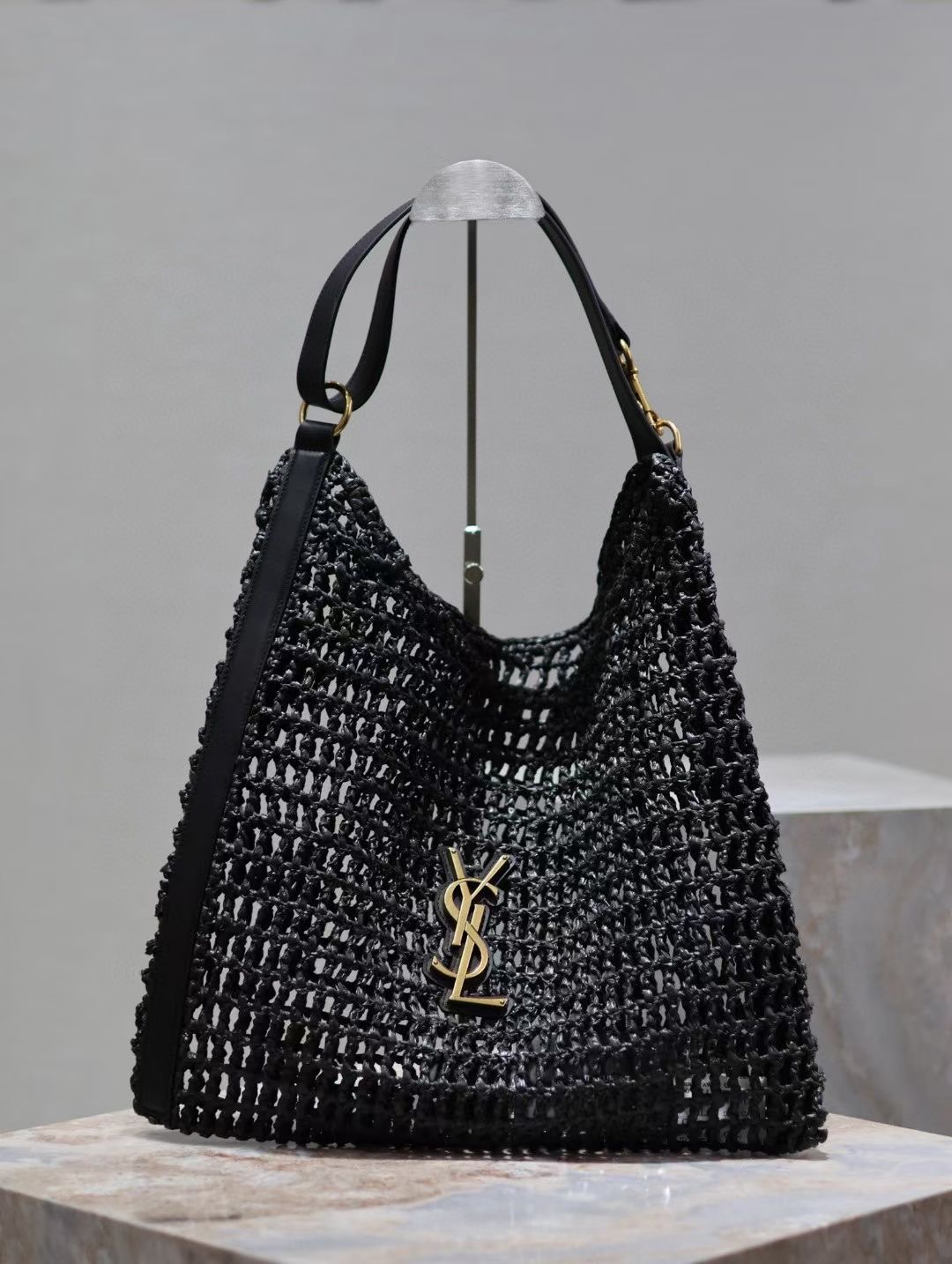 Yves Saint Laurent OXALIS BAG IN RAFFIA MACRAME 781289 BLACK