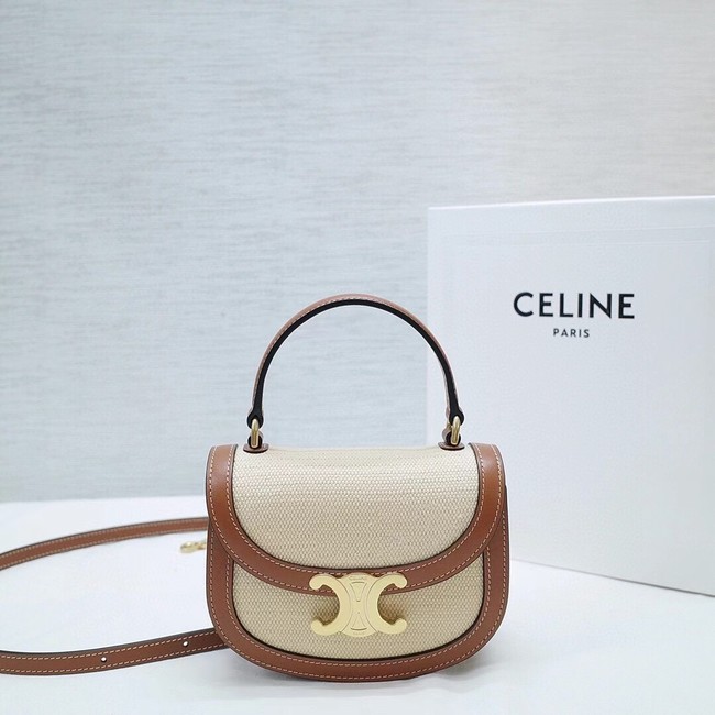 CELINE MINI BESACE CLEA IN TEXTILE AND CALFSKIN 10L063 NATURAL & TAN