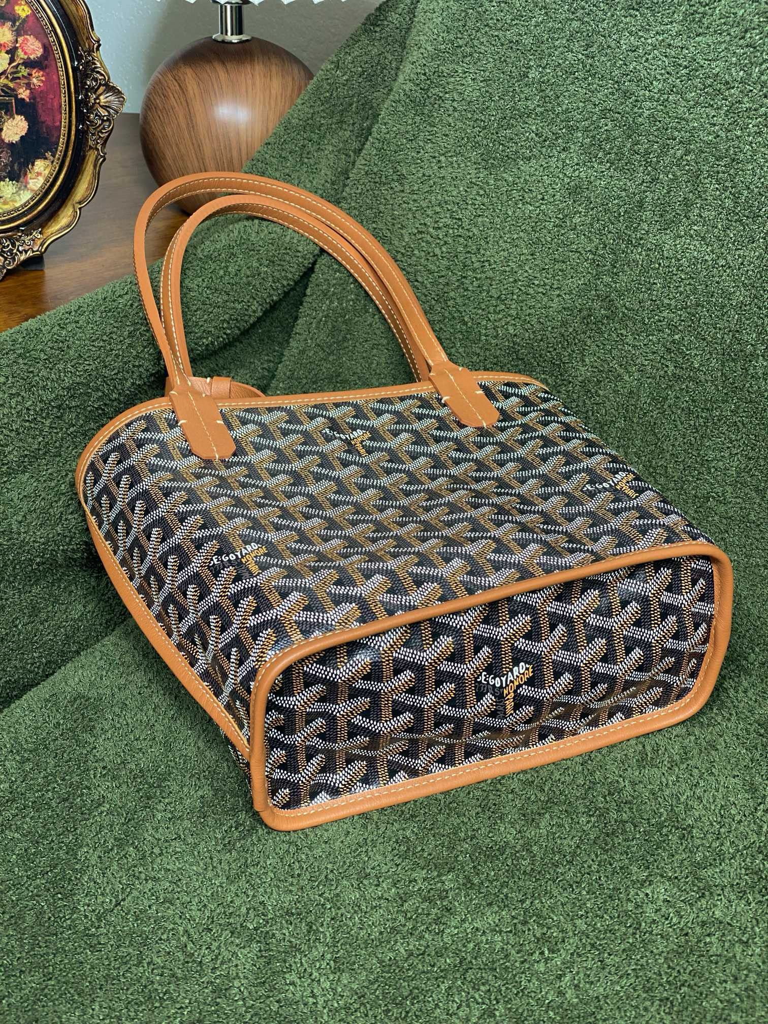 Goyard Anjou Mini Goyardine Original Leather Tote Bag 8006 Brown