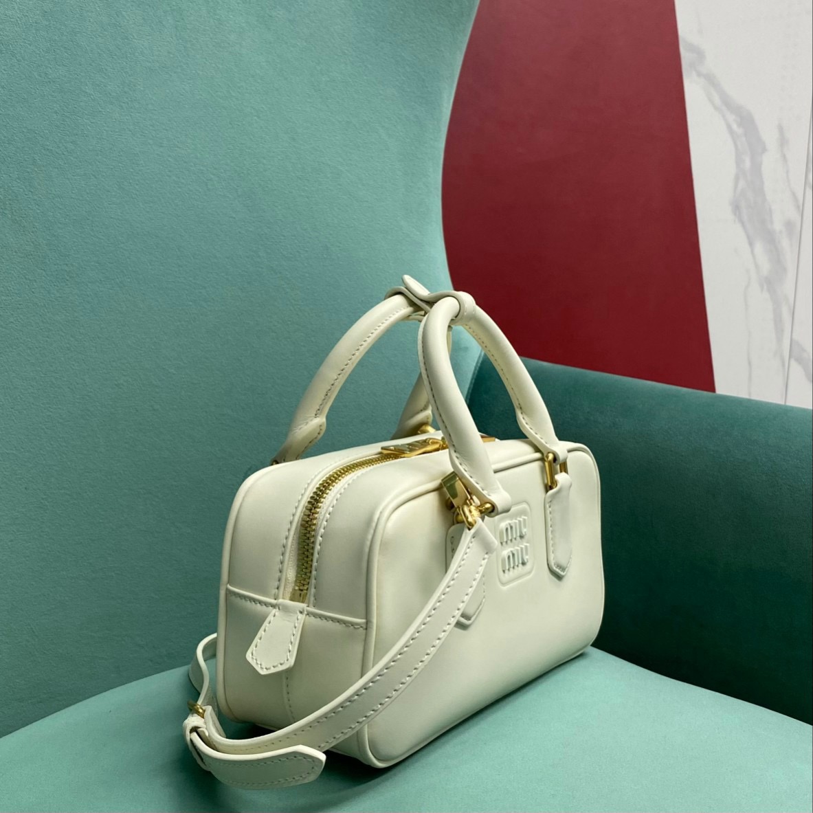 MIU MIU Original Leather Top Handle Bag 5BB147 WHITE