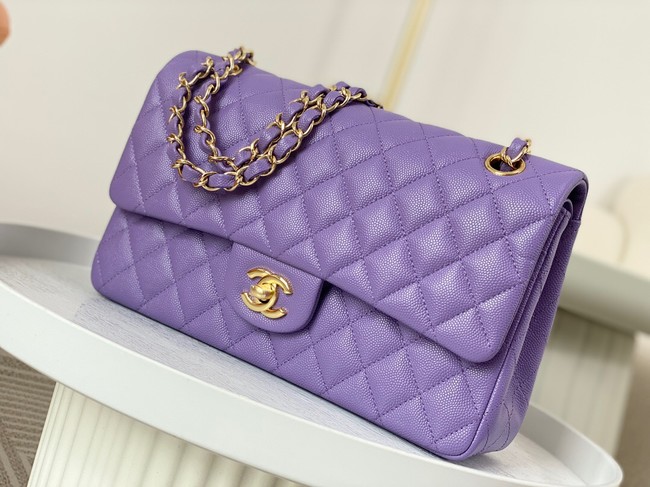 CHANEL CLASSIC 11.12 HANDBAG AS01112 Purple&GOLD Metal