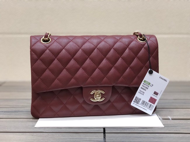 CHANEL CLASSIC 11.12 HANDBAG AS01112 Wine&GOLD Metal