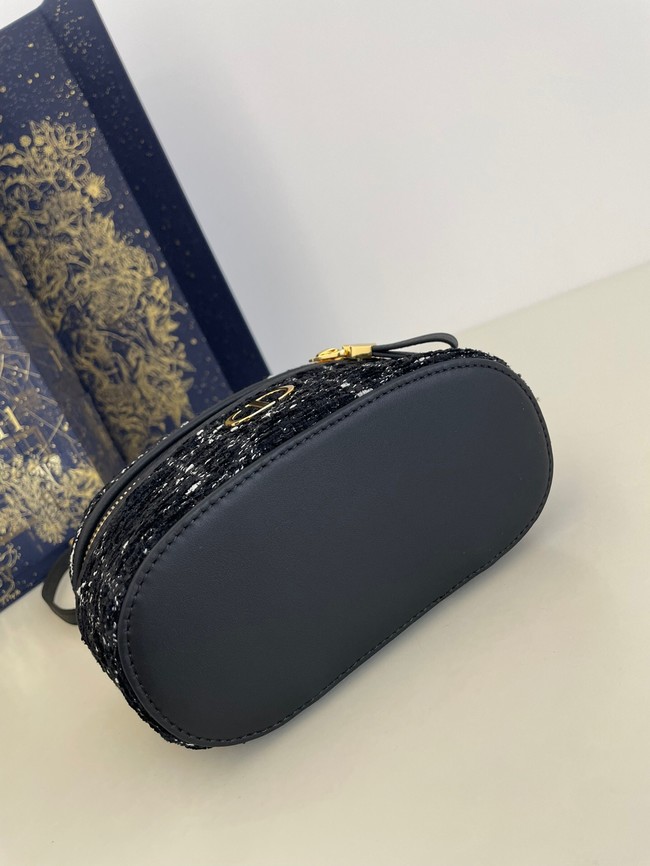 Dior Caro Mini Vanity Case Black Cannage Tweed  S5198U