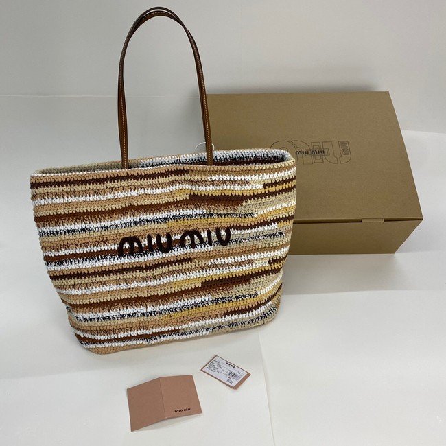 MIUMIU IN RAFFIA Shoulder Bags 5BB159 Apricot