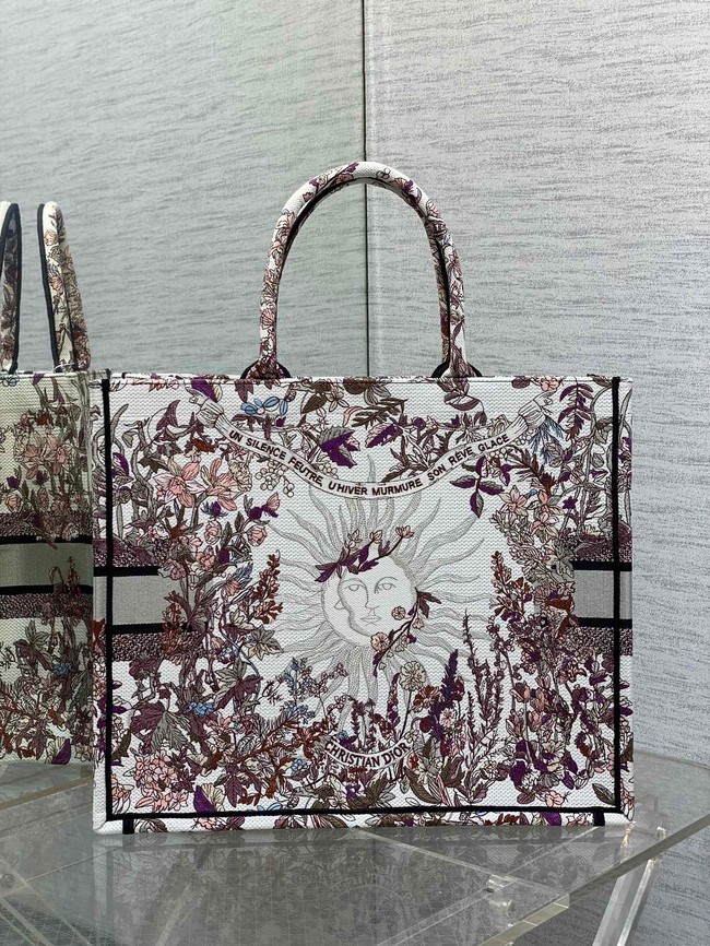 Large Dior Book Tote Ecru Multicolor Dior 4 Saisons Hiver Soleil Embroidery M1286ZE