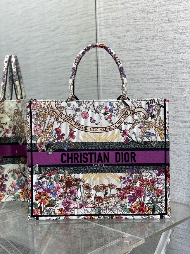 Large Dior Book Tote Ecru Multicolor Dior 4 Saisons Ete Soleil Embroidery M1286ZE