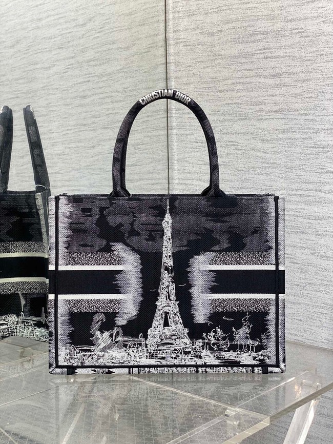 Medium Dior Book Tote White and Black New York Embroidery M1296ZEG