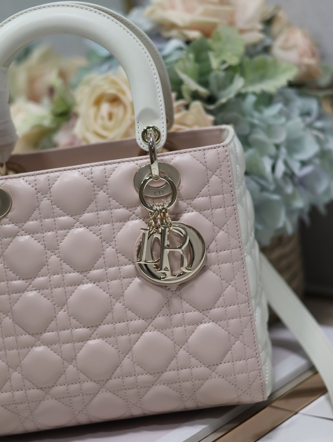 Medium Lady Dior Bag Latte and Powder Pink Cannage Calfskin M0565OWR