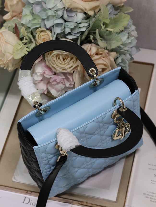 Medium Lady Dior Bag Sky Blue and Steel Gray Cannage Calfskin M0565OWR