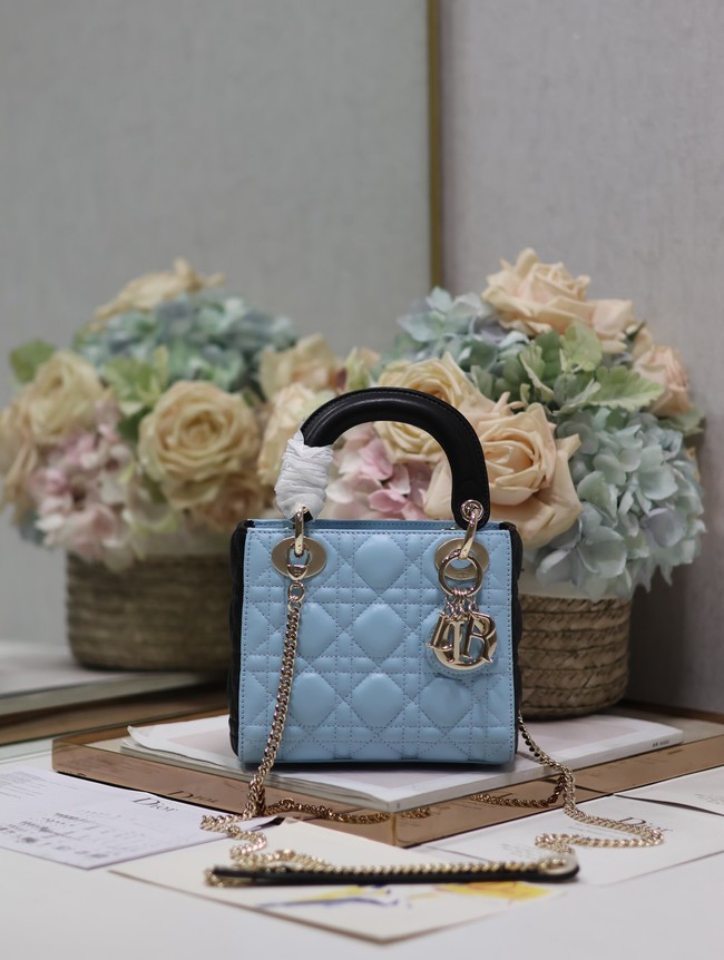 Mini Lady Dior Bag Two-Tone Sky Blue and Steel Gray Cannage Lambskin M0505ONI