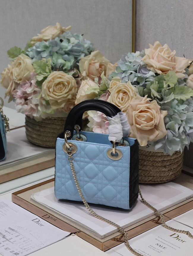 Mini Lady Dior Bag Two-Tone Sky Blue and Steel Gray Cannage Lambskin M0505ONI