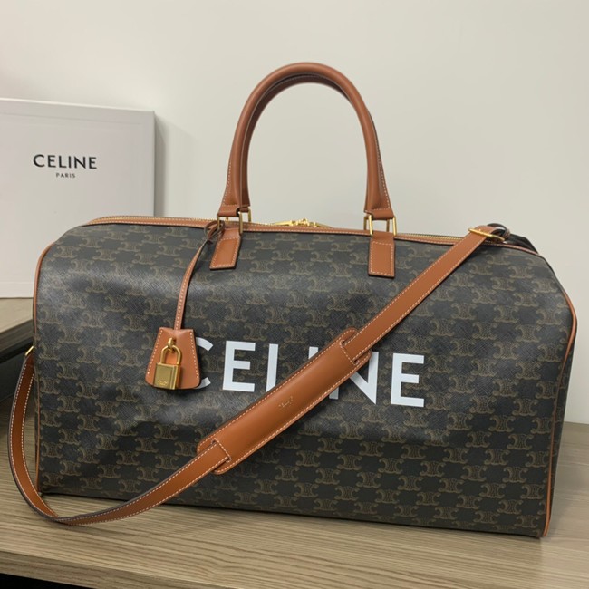 CELINE LARGE VOYAGE BAG IN TRIOMPHE CANVAS WITH CELINE PRINT 191472 TAN