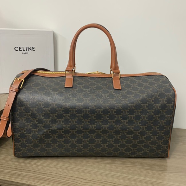 CELINE LARGE VOYAGE BAG IN TRIOMPHE CANVAS WITH CELINE PRINT 191472 TAN