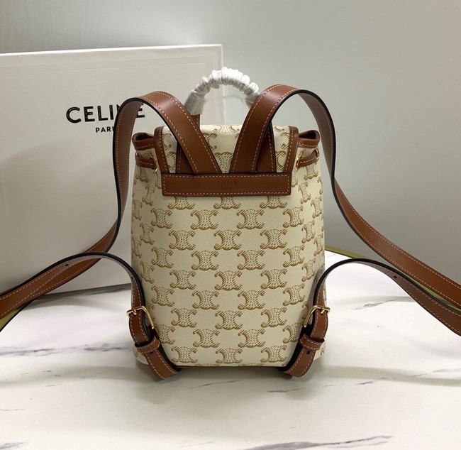 CELINE MINI BACKPACK FOLCO IN TRIOMPHE CANVAS AND CALFSKIN 197662 WHITE