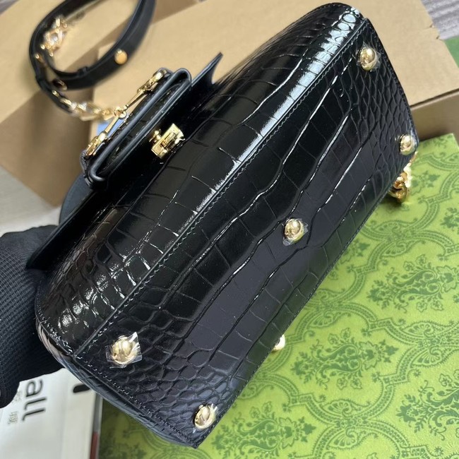 GUCCI HORSEBIT 1955 MINI BAG 703848 Crocodile skin black