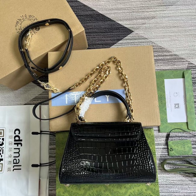 GUCCI HORSEBIT 1955 MINI BAG 703848 Crocodile skin black