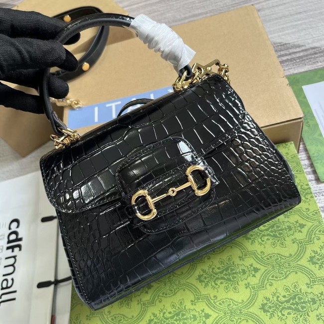 GUCCI HORSEBIT 1955 MINI BAG 703848 Crocodile skin black