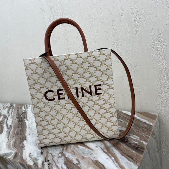 CELINE SMALL CABAS VERTICAL IN TRIOMPHE CANVAS AND CALFSKIN 191542 white