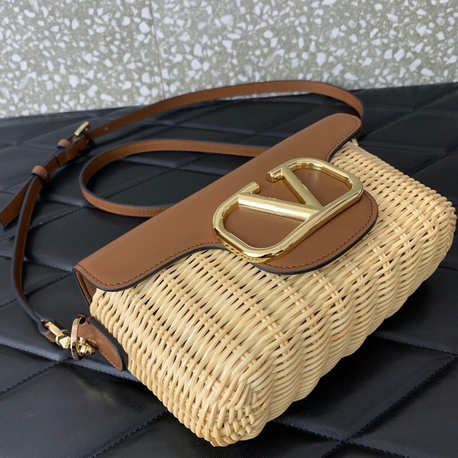 VALENTINO Small Woven Shoulder Bag 5055 brown