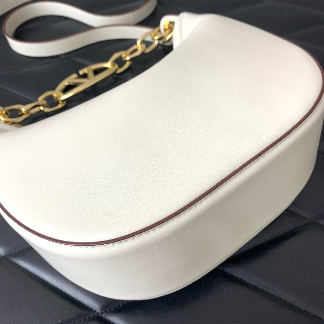 VALENTINO Vlogo Moon small leather HOBO bag chain N08J WHITE