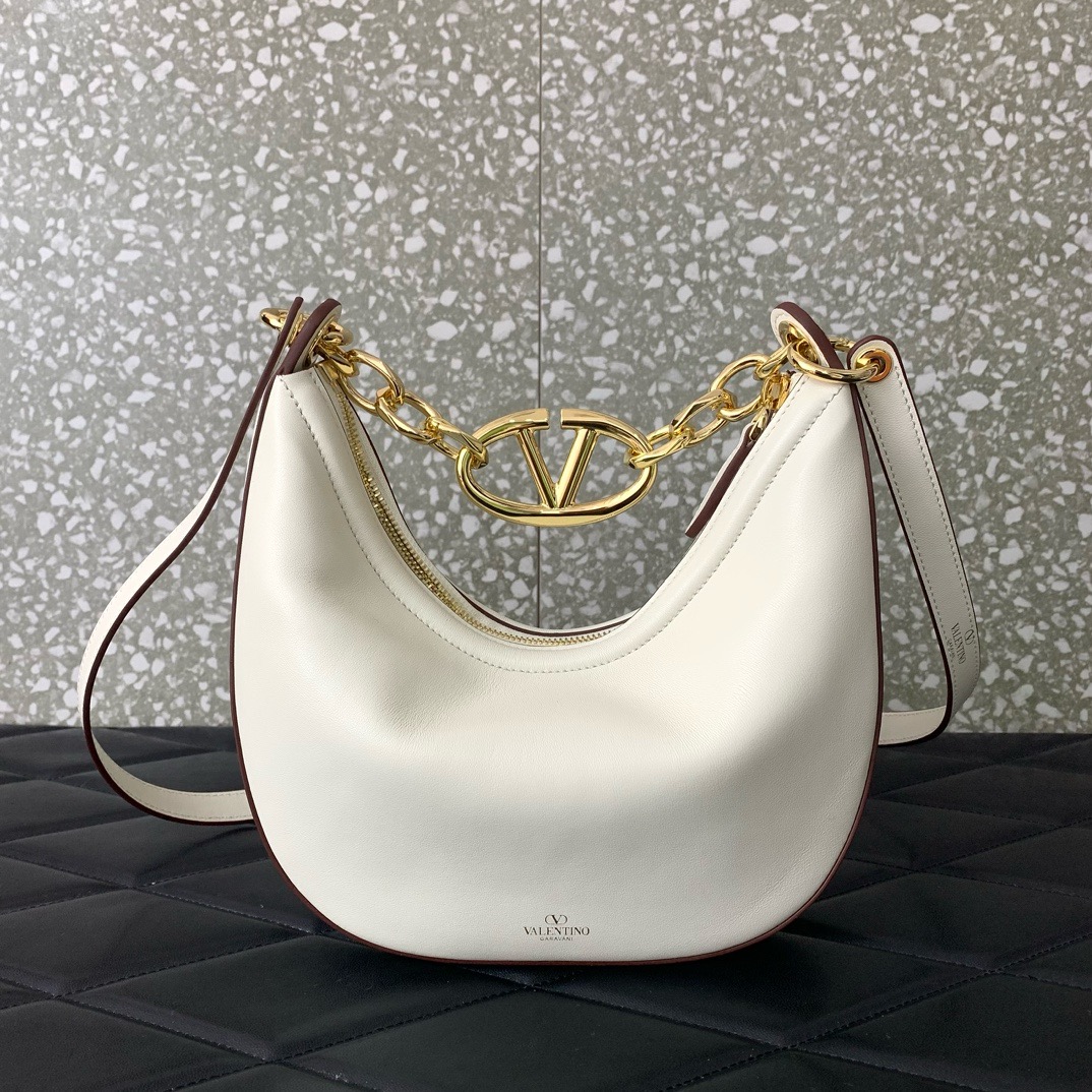 VALENTINO Vlogo Moon small leather HOBO bag chain N08J WHITE