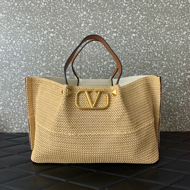 VALENTINO Medium RAFFIA MACRAME Shoulder Bag 0330L Apricot