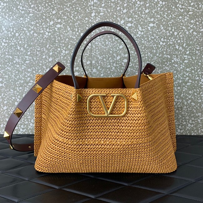 VALENTINO Medium RAFFIA MACRAME Shoulder Bag 0330L brown