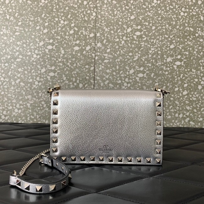 VALENTINO Rockstud calfskin chain bag SHI16 silver