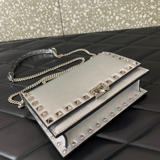 VALENTINO Rockstud calfskin chain bag SHI16 silver