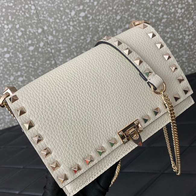 VALENTINO Rockstud calfskin chain bag SHI16 white