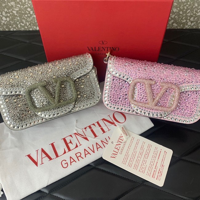 VALENTINO Super Mini Loco imitation crystal chain bag WP0Z28 pink