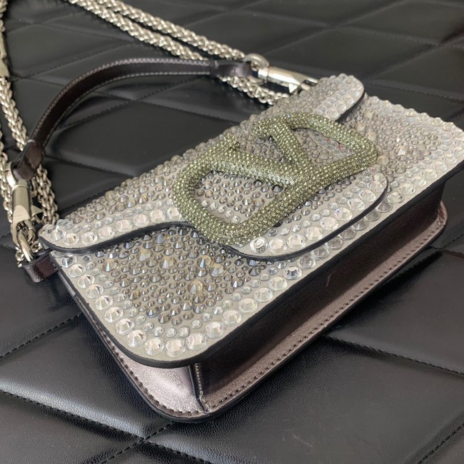 VALENTINO Super Mini Loco imitation crystal chain bag WP0Z28 silver