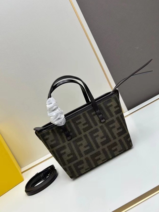 Fendi mini FF jacquard fabric and leather bag F3671 brown