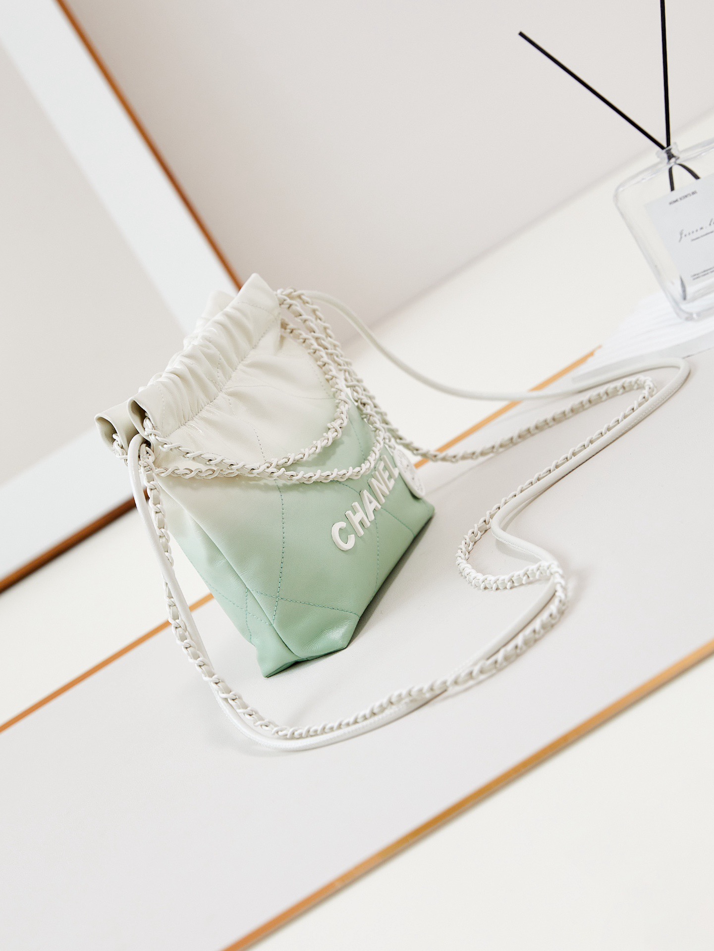 CHANEL 22 MINI HANDBAG AS3980 White & Light green