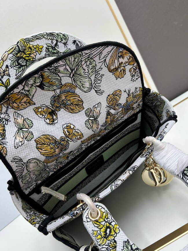 MEDIUM LADY D-LITE BAG White and green Butterfly Around The World Embroidery M0565O