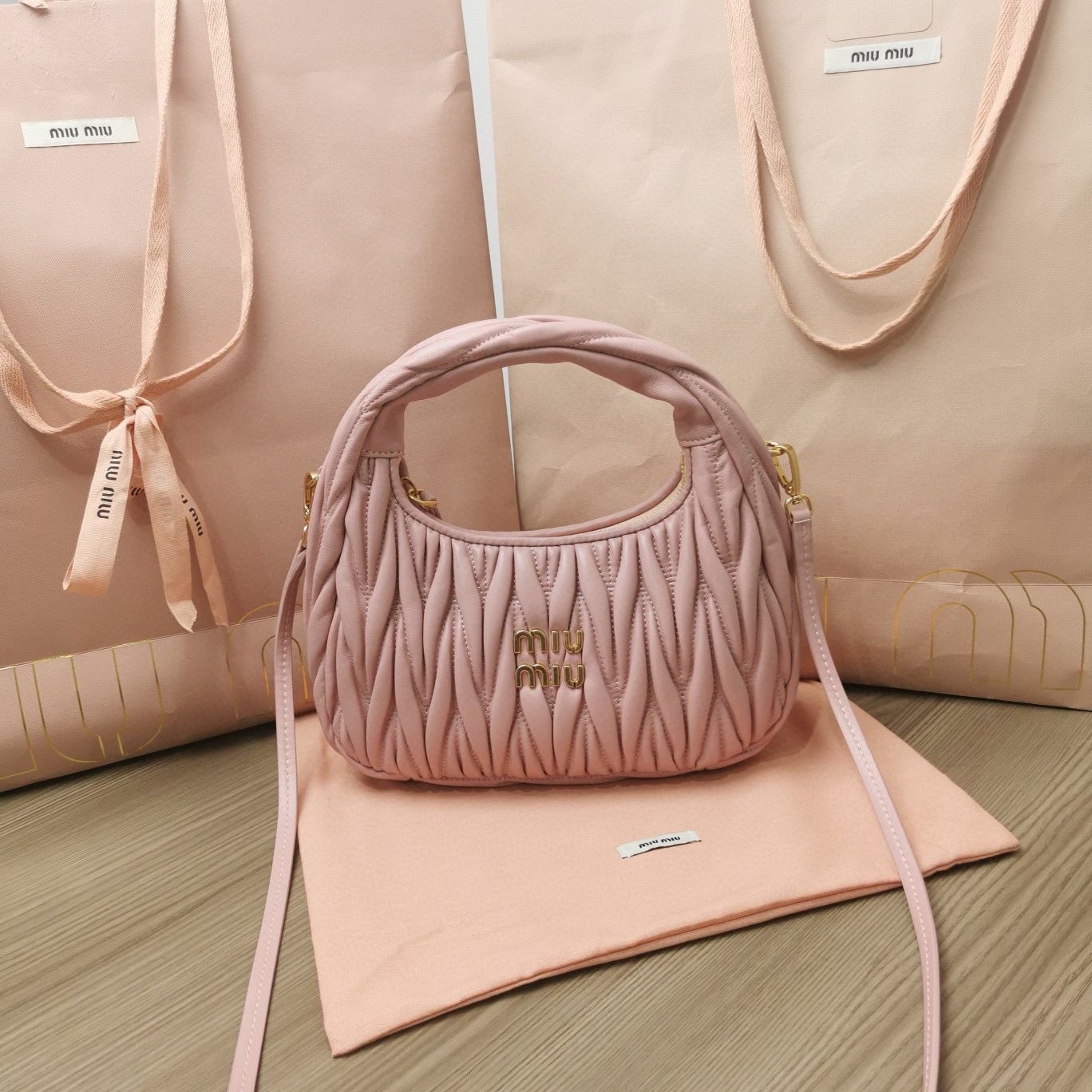 Miu Miu Wander Matelasse Original Sheepskin Bag 5BC125 Light Pink